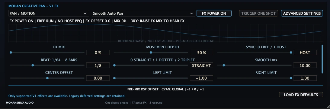 Real MOHAN CREATIVE PAN V1 interface showing Refine every movement
