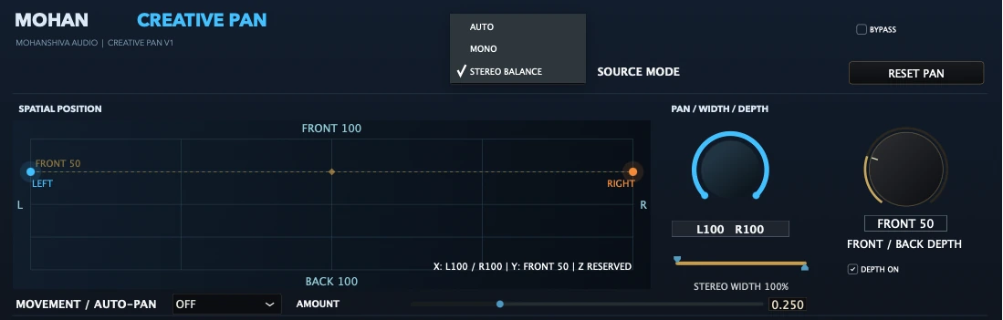 Real MOHAN CREATIVE PAN V1 interface showing Choose a source mode